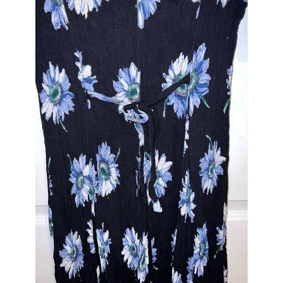 Vintage 90S AMERICAN ANGEL Navy Floral Crinkle Maxi Dress Goth Cottagecore - Picture 11 of 11